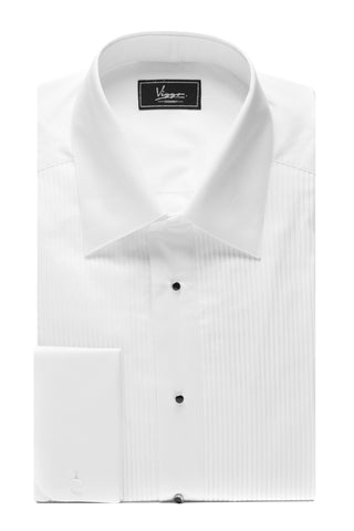 White evening shirt with rare folds and jewellery buttons