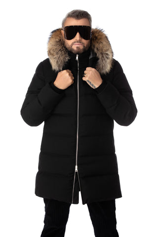 Water-repellent parka in virgin wool and down