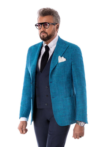 Blue thin textured casual jacket and lapel cut