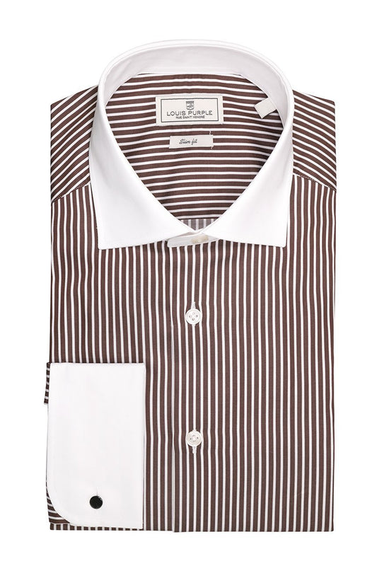 Brown shirt with stripes and white collar