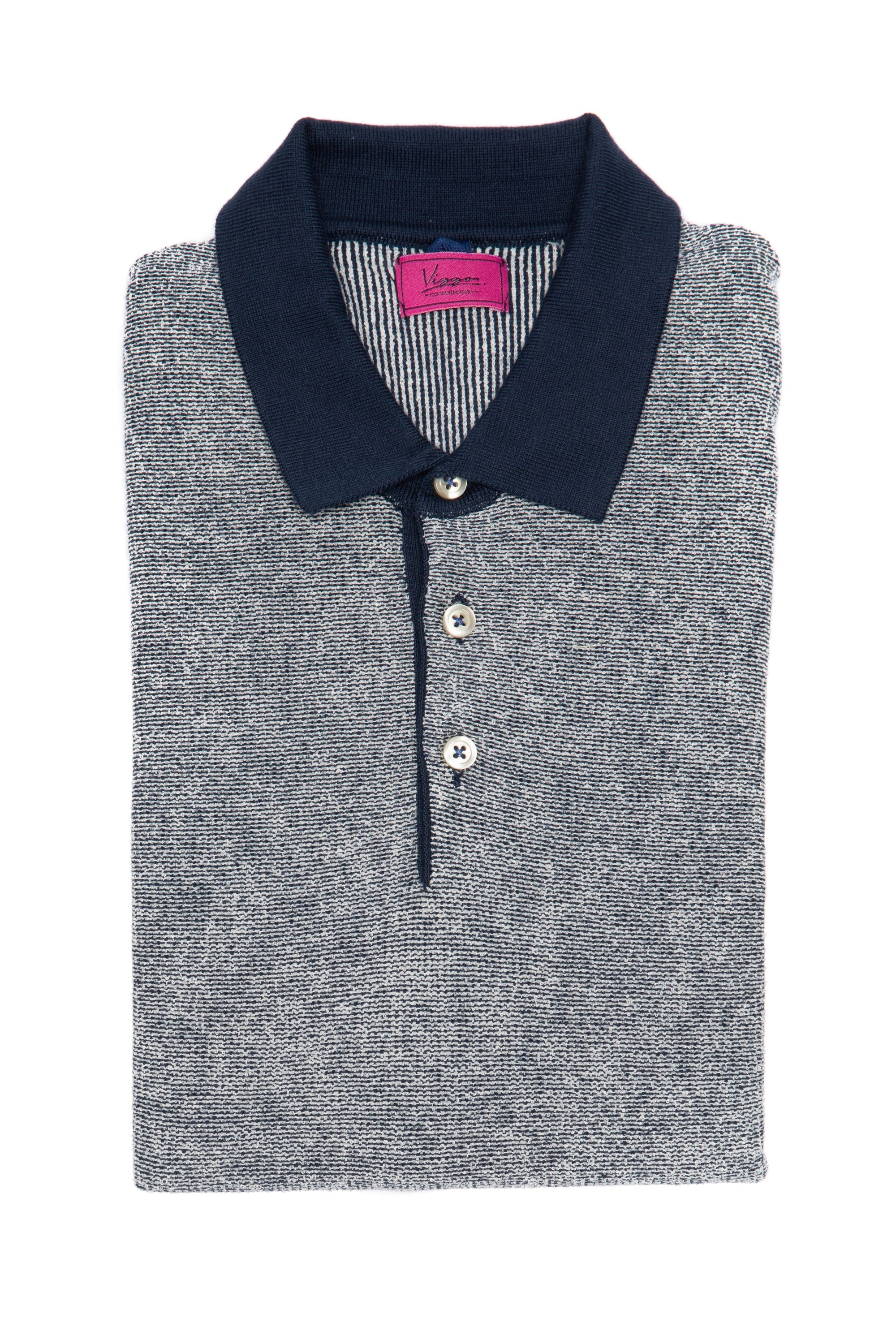 Casual navy Pepit t-shirt with white Polo collar