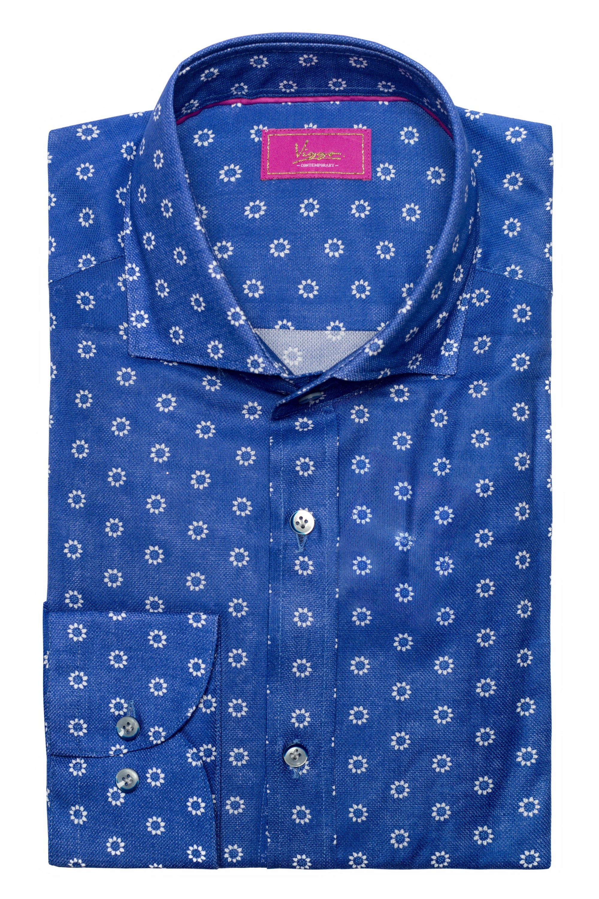 Blue shirt with white flowers