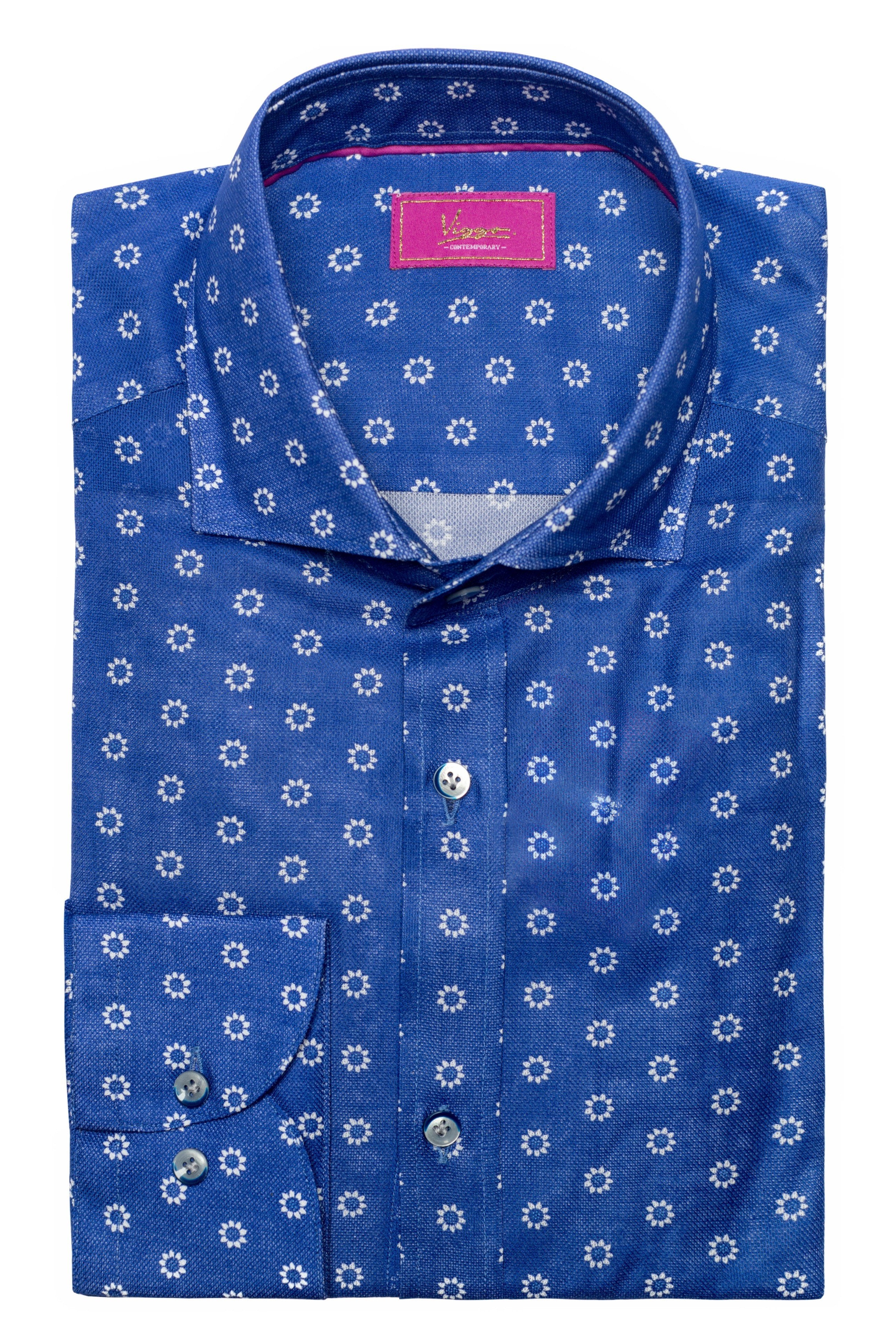 Blue shirt with white flowers