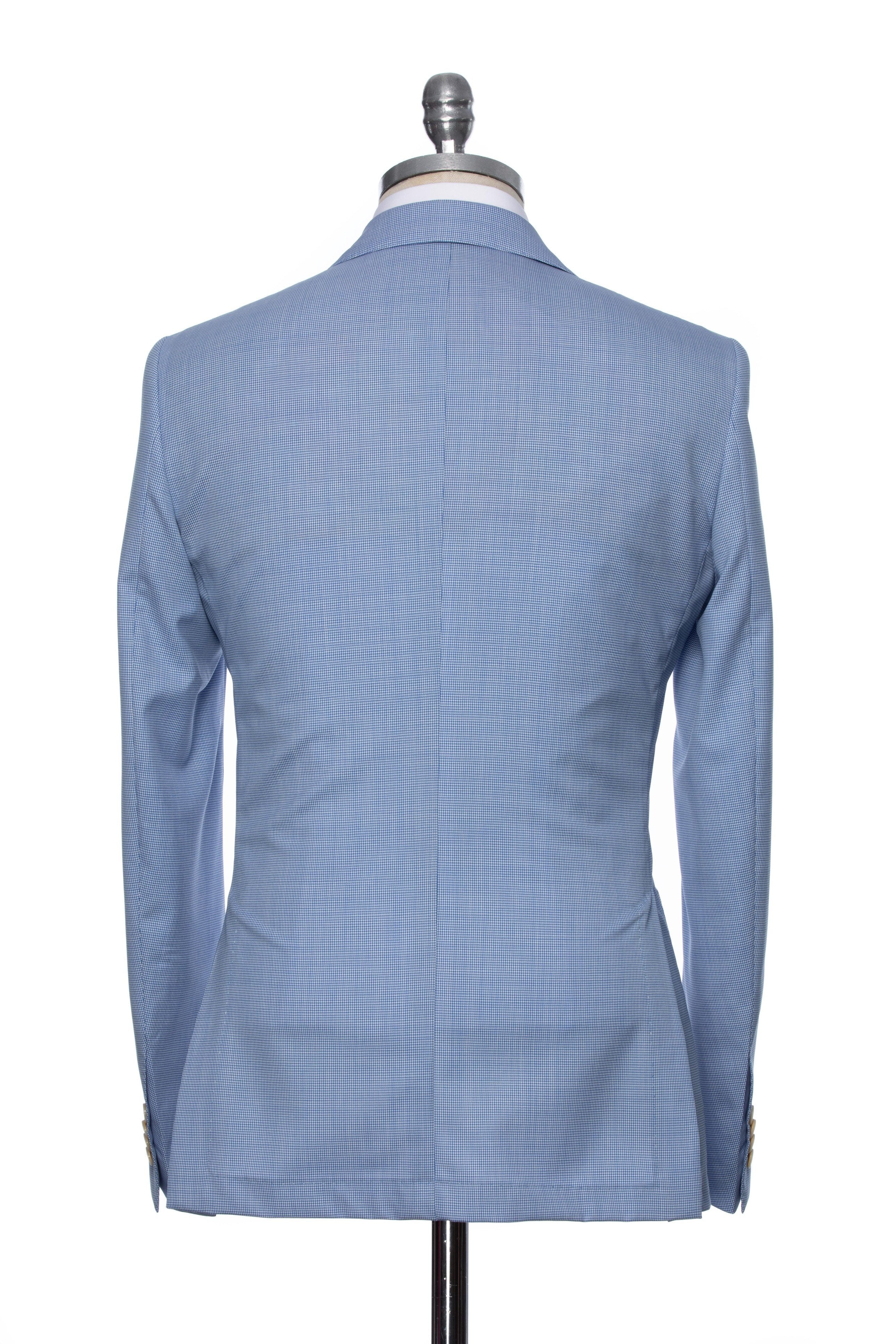 Blue casual jacket with small white checkers and lapel cut