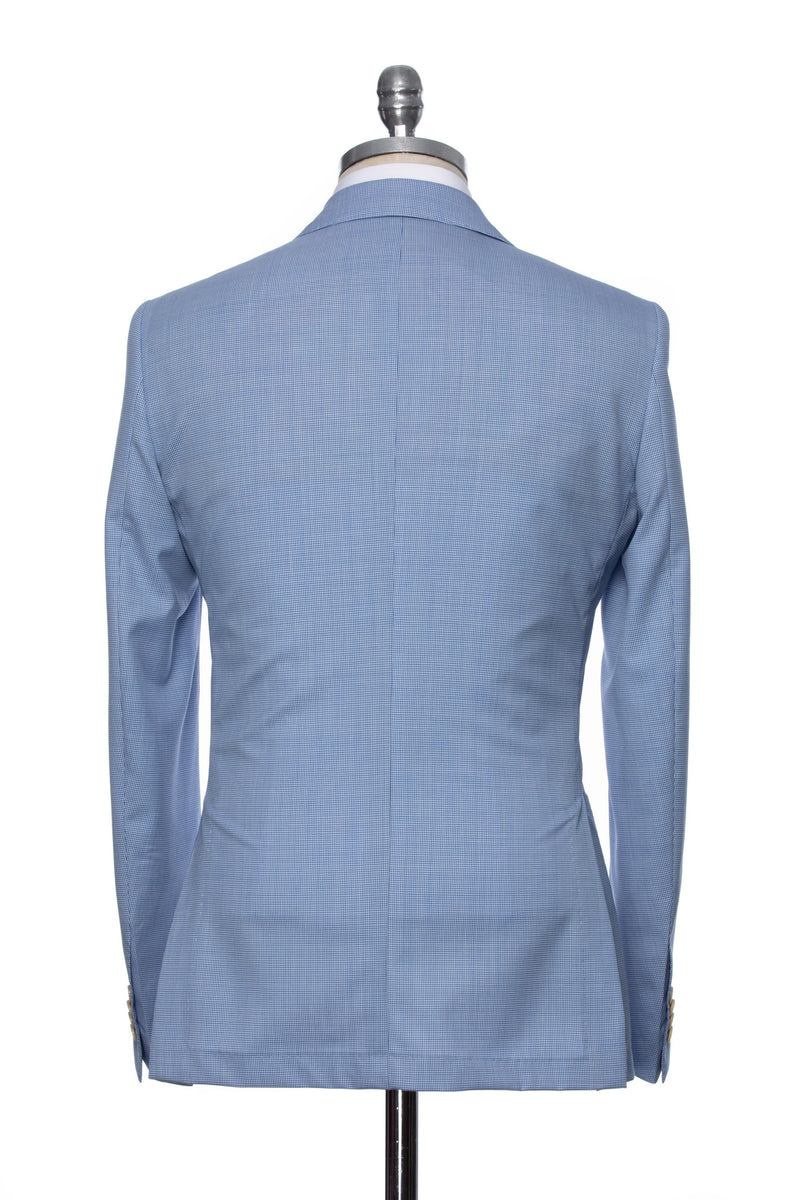 Blue casual jacket with small white checkers and lapel cut