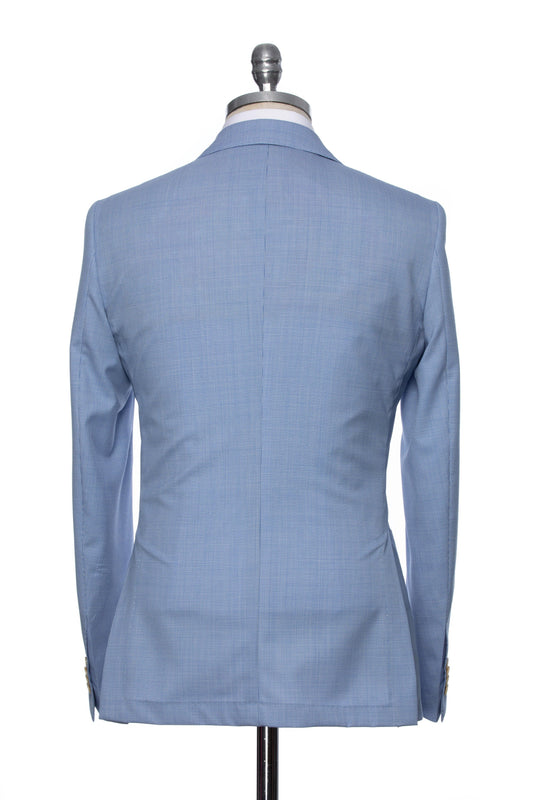 Blue casual jacket with small white checkers and lapel cut