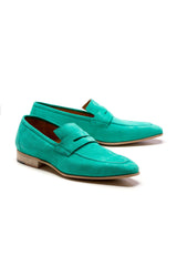 Turquoise Penny suede moccasins