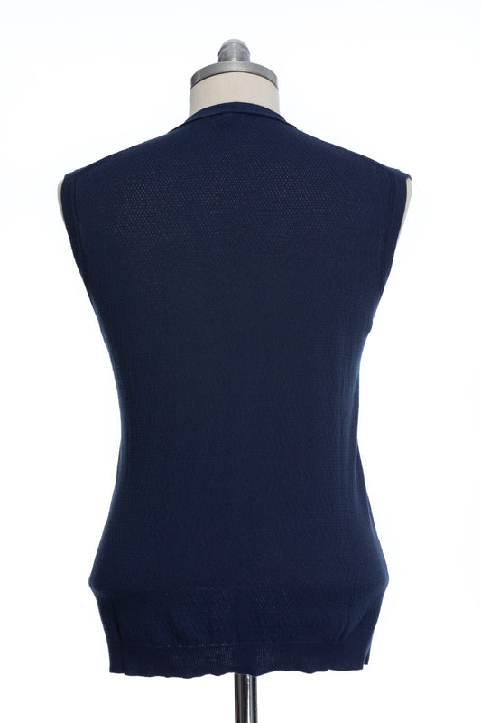 Navy textured casual waistcoat with buttons