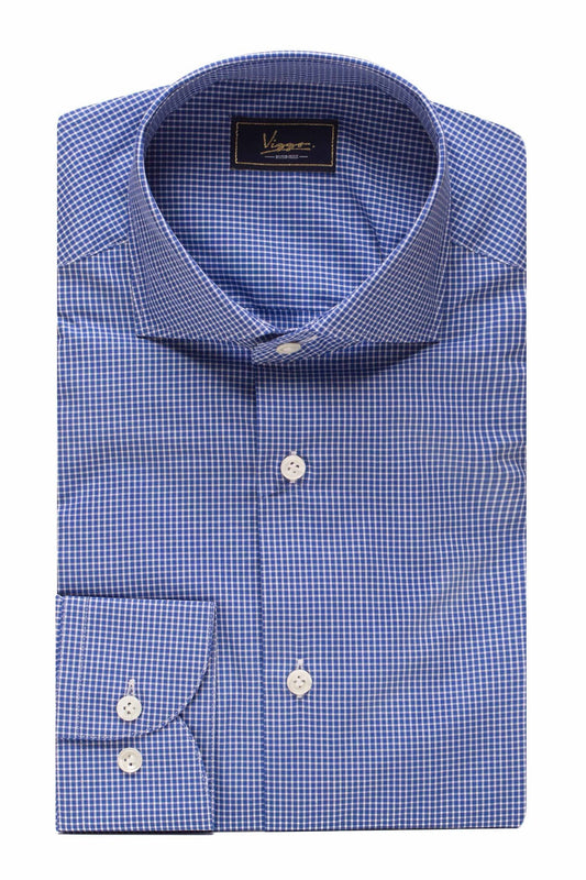 Blue shirt with white squares