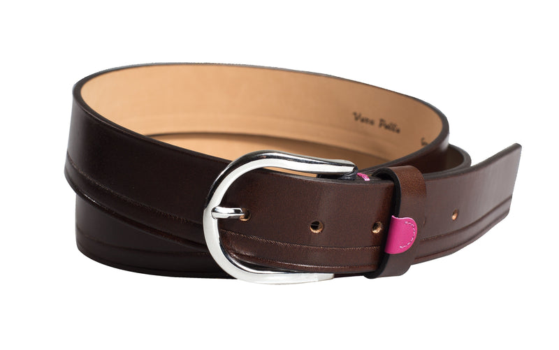 Brown leathered belt with pink detail