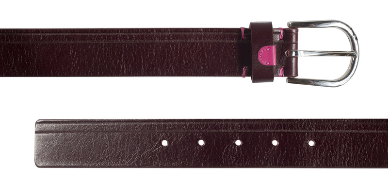 Claret leathered belt with pink detail