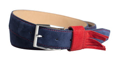 Blue leathered belt with fringe