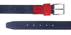 Blue leathered belt with fringe