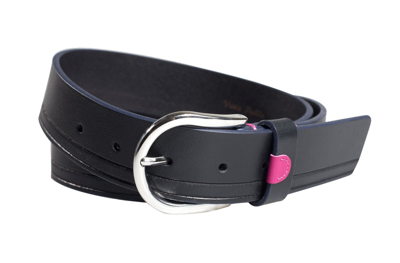 Navy leathered belt with pink detail