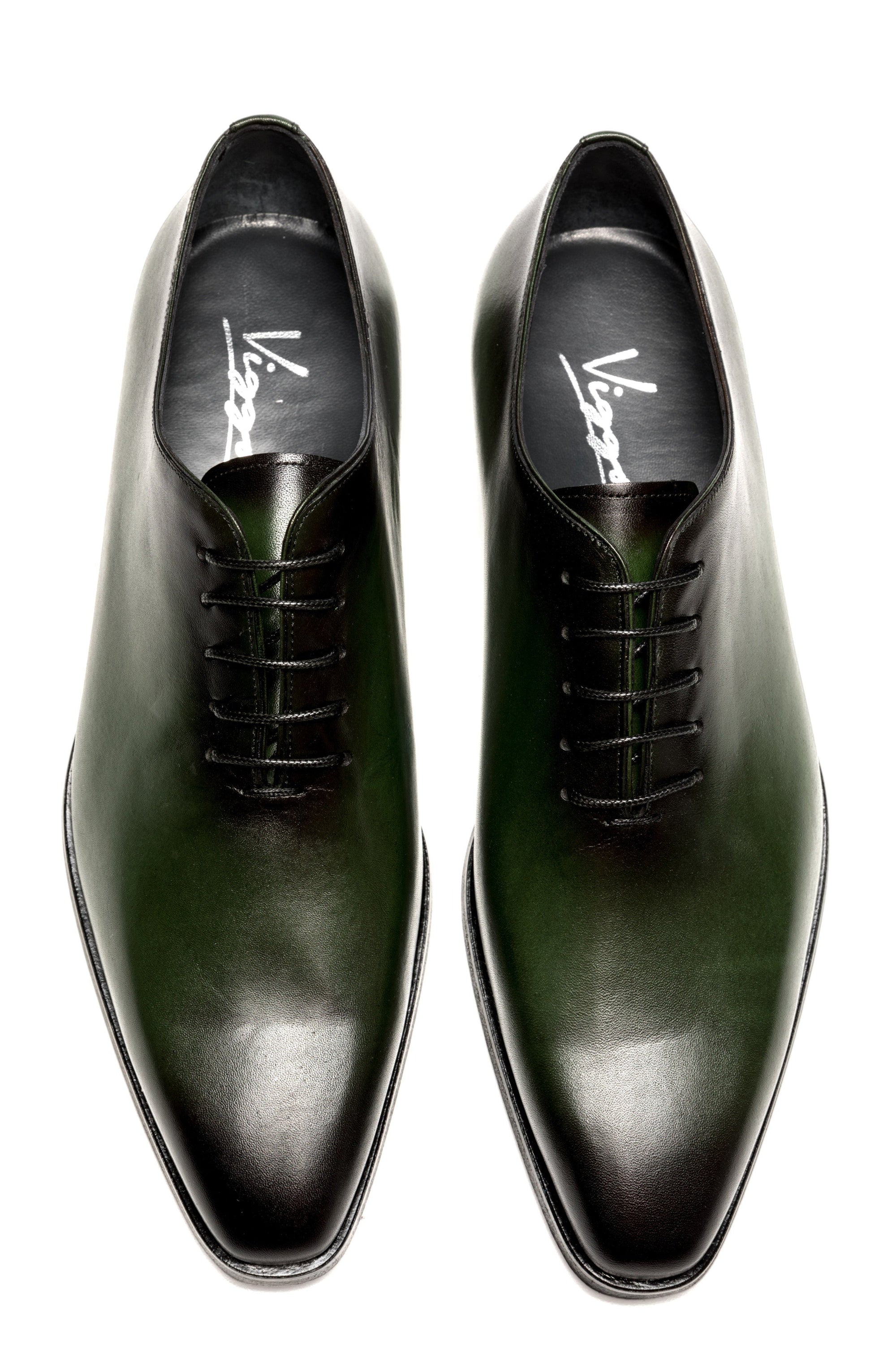 Grey evening shoes with lime-green metallic effect