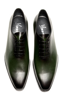 Grey evening shoes with lime-green metallic effect