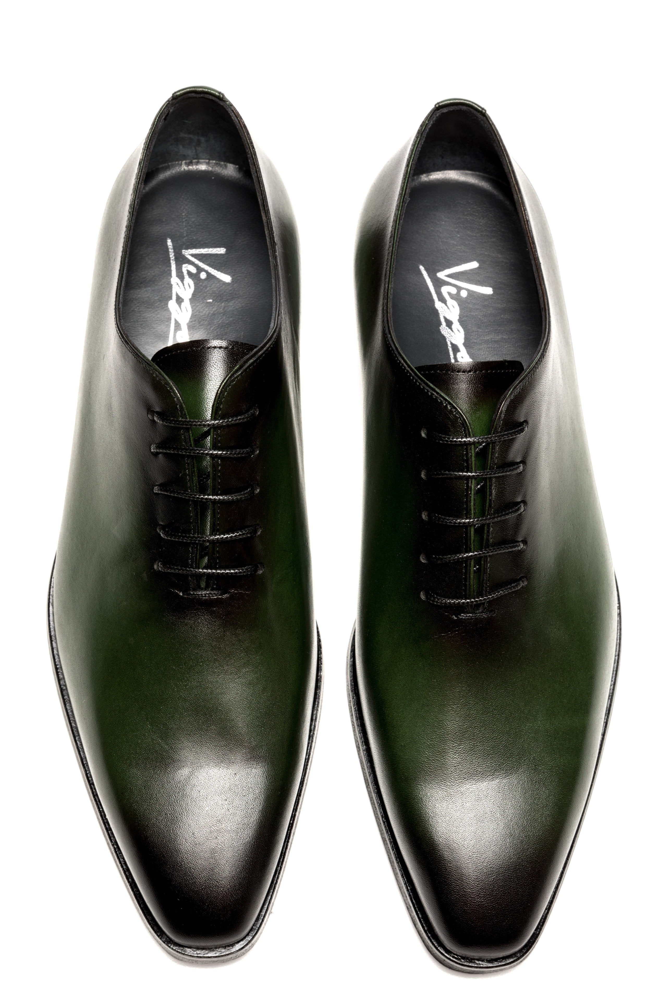 Grey evening shoes with lime-green metallic effect