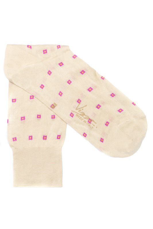 Beige socks with pink squares