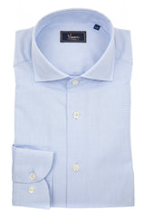 Blue bussiness shirt with fine white texture