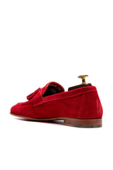 Red casual moccasins in suede leather