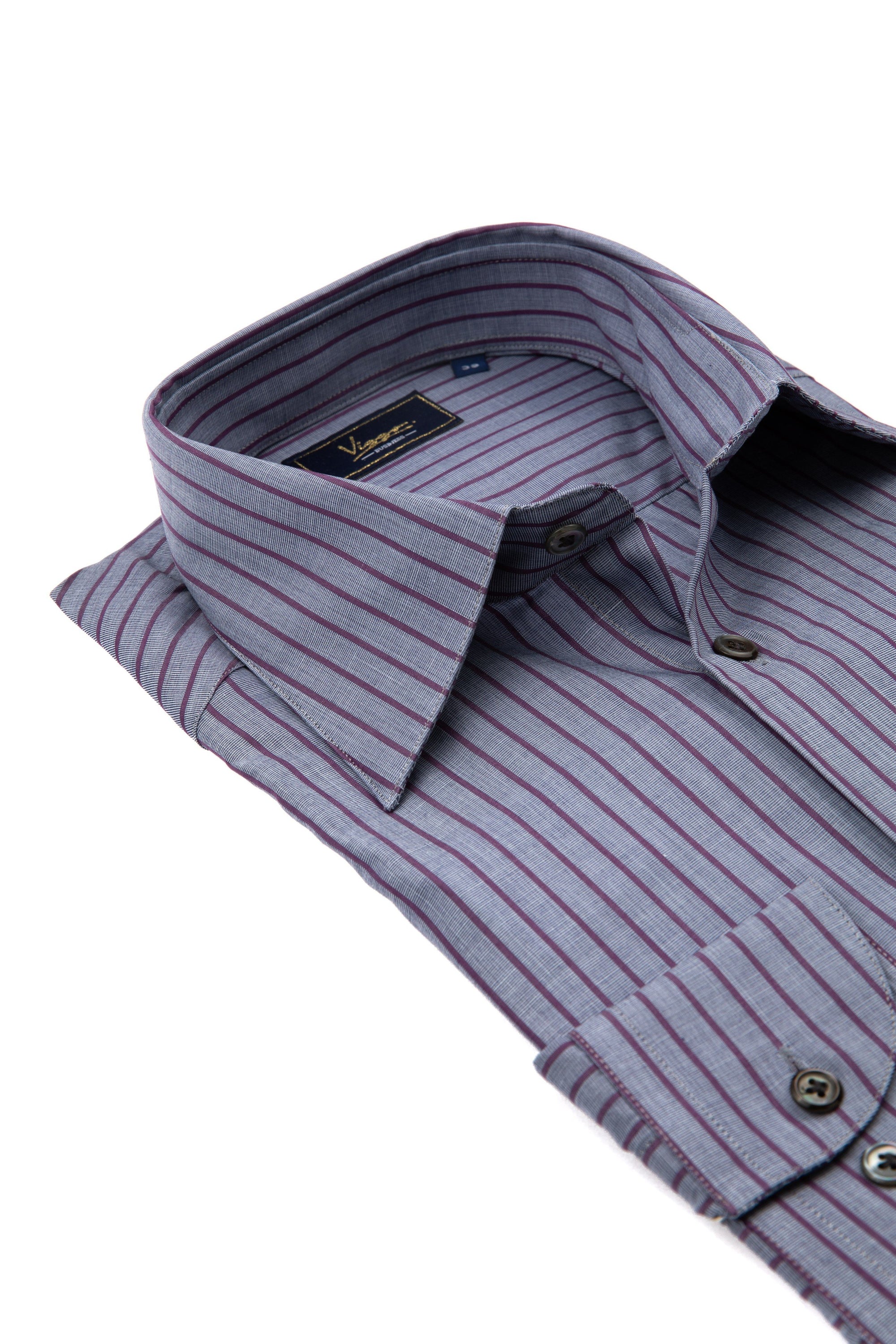 Grey business shirt with purple stripes
