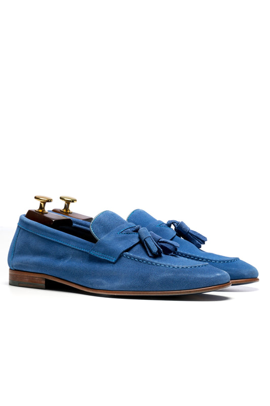 Blue casual moccasins in suede leather