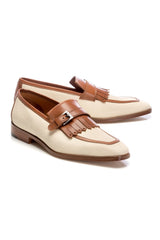 Camel cream leathered and textured moccasins