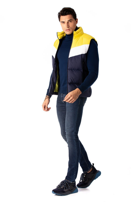 Navy sport waistcoat with white and yellow