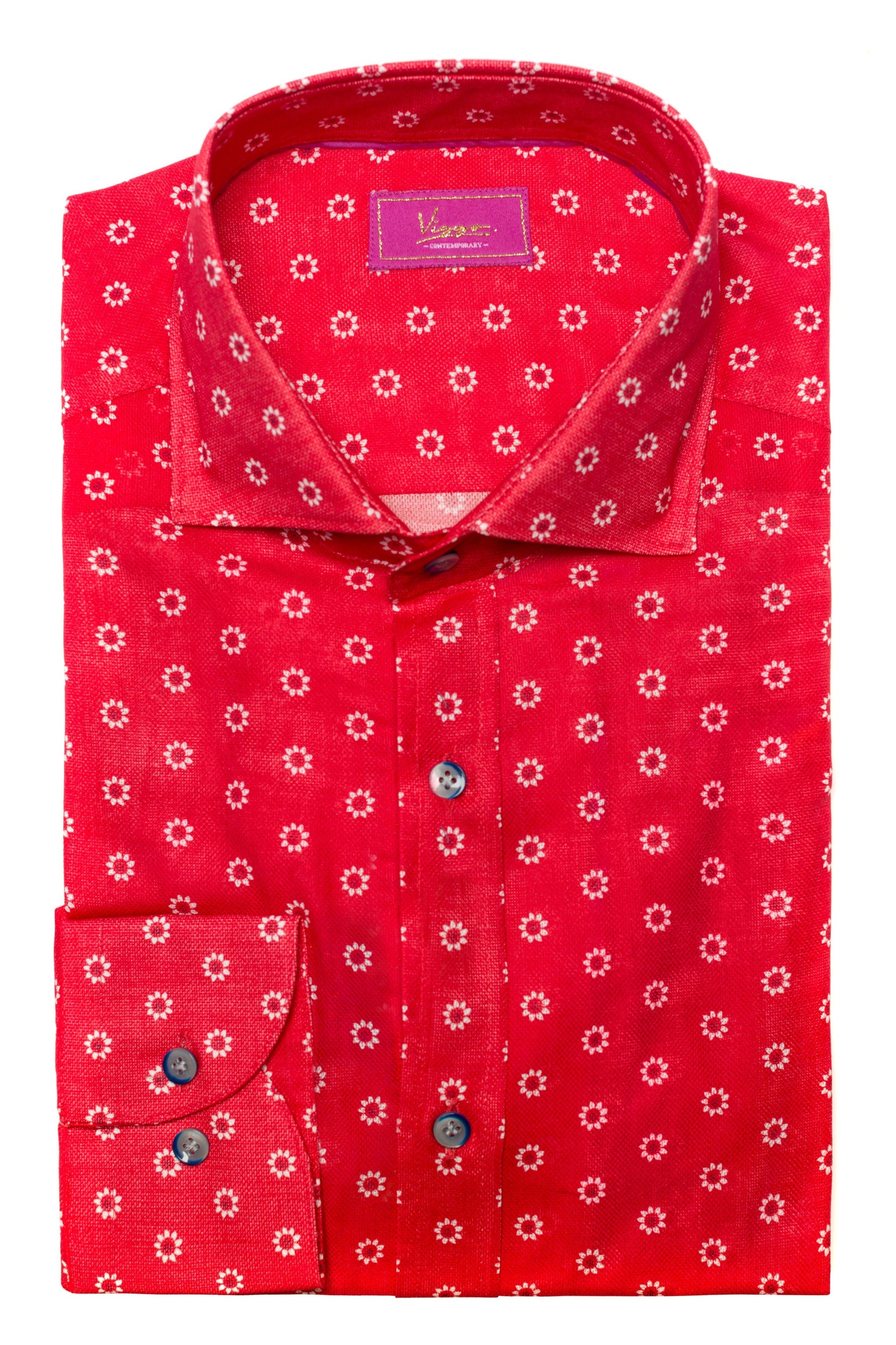 Red shirt with white flowers