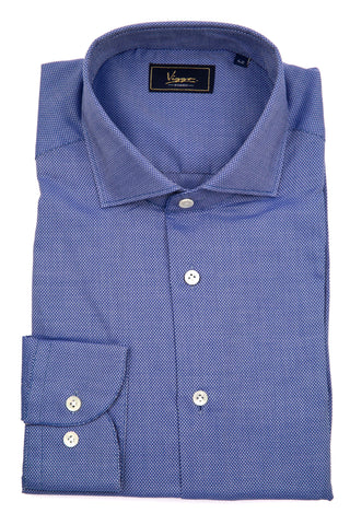 Blue shirt with white squares