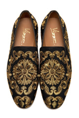 Black shoes with golden embroidery