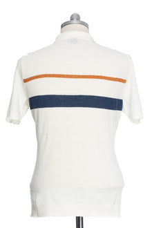 Casual white t-shirt with navy and brown stripe and Polo collar
