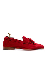 Red casual moccasins in suede leather