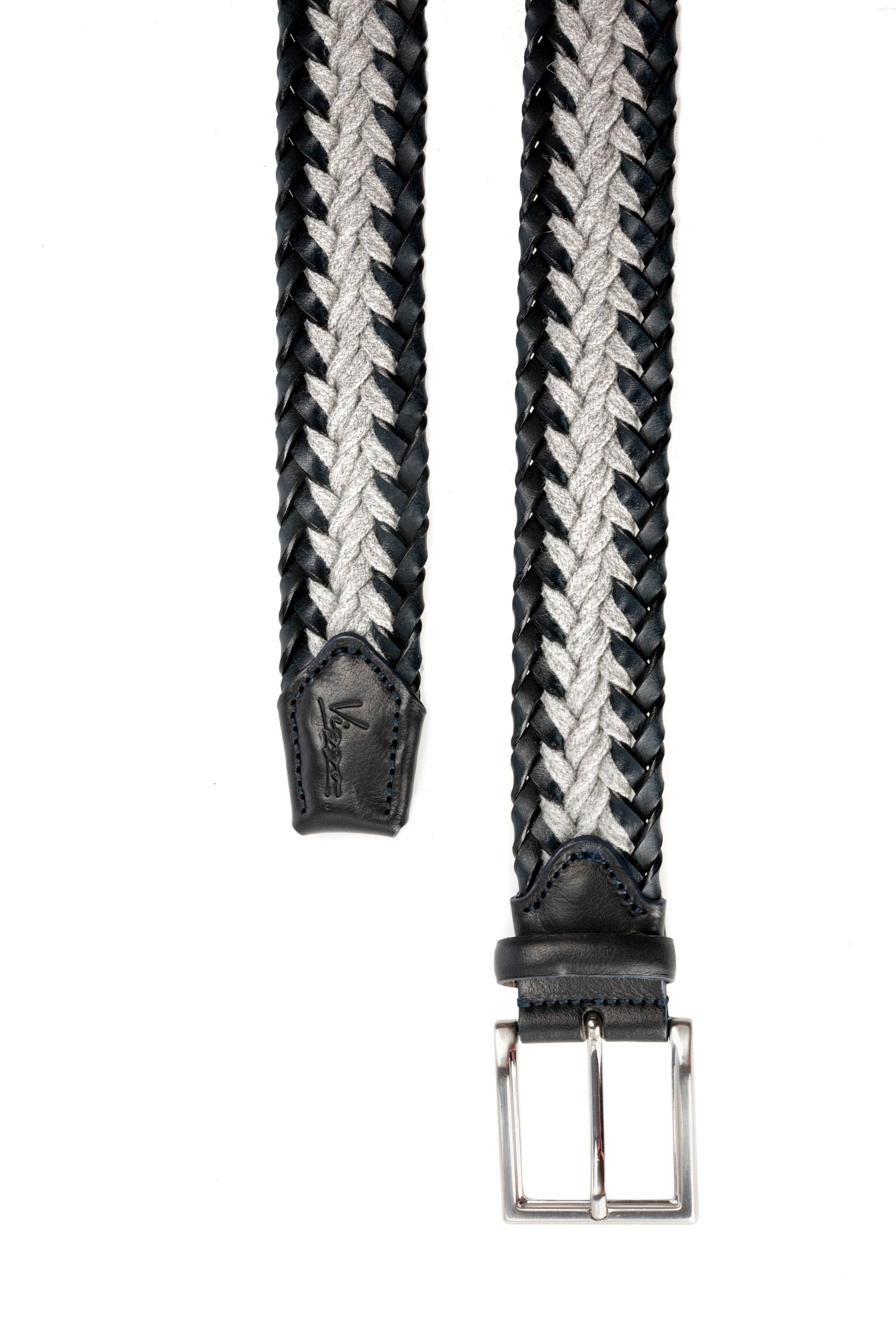 Blue and grey braided casual belt