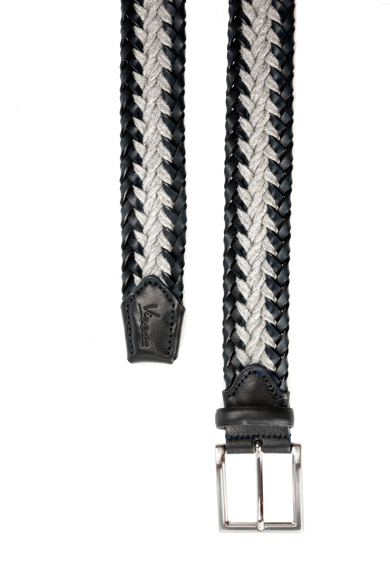 Blue and grey braided casual belt