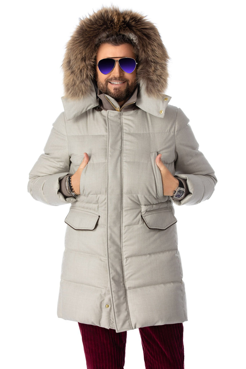 Water-repellent parka in virgin wool and down