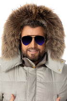 Water-repellent parka in virgin wool and down