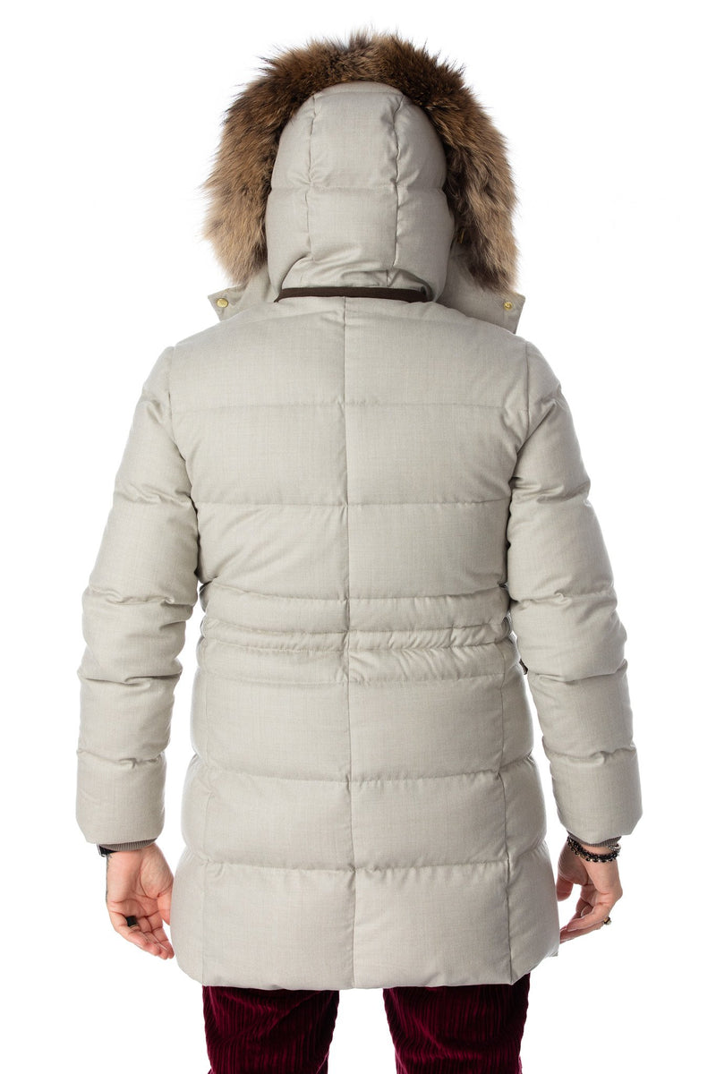 Water-repellent parka in virgin wool and down