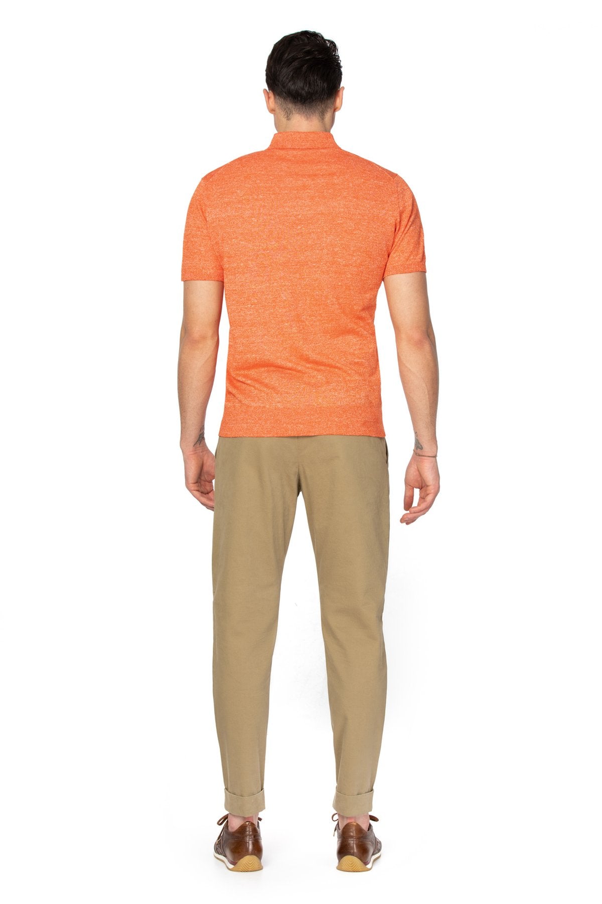 Merino wool and linen orange polo shirt