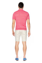 Merino wool and linen fuchsia polo shirt