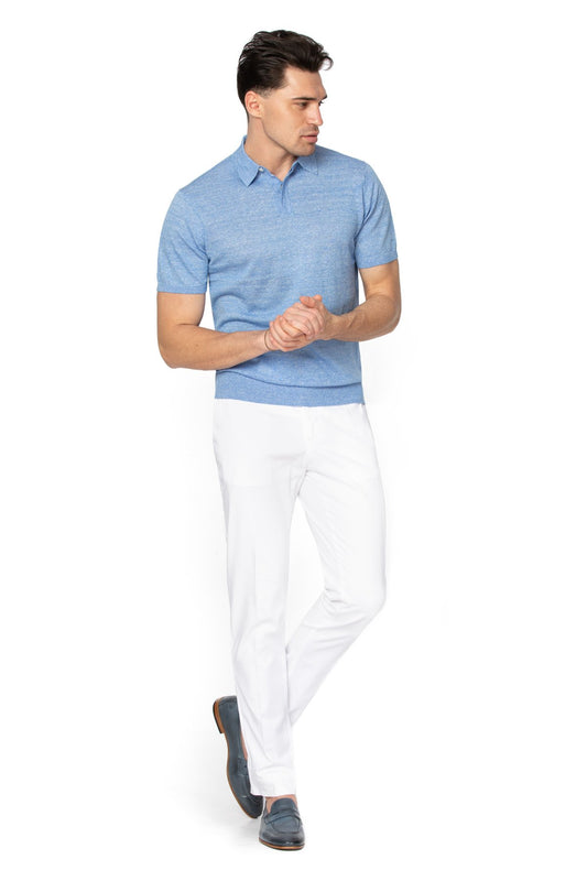 Merino wool and linen blue polo shirt