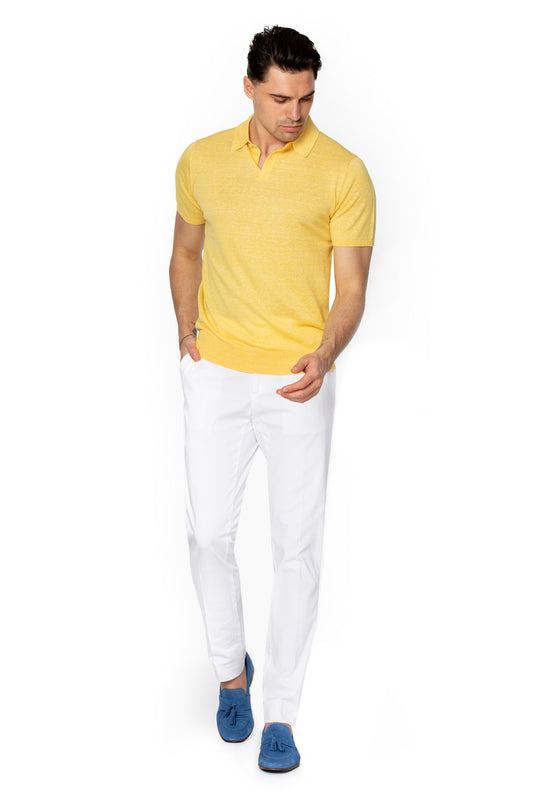 Merino wool and linen yellow polo shirt