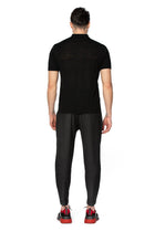 Merino wool and linen black polo shirt