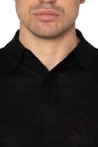 Merino wool and linen black polo shirt