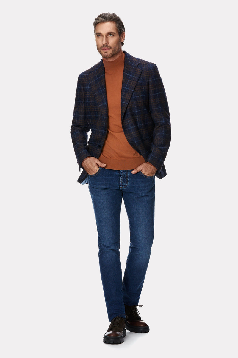 Tailored fit alpaca wool checked jacket