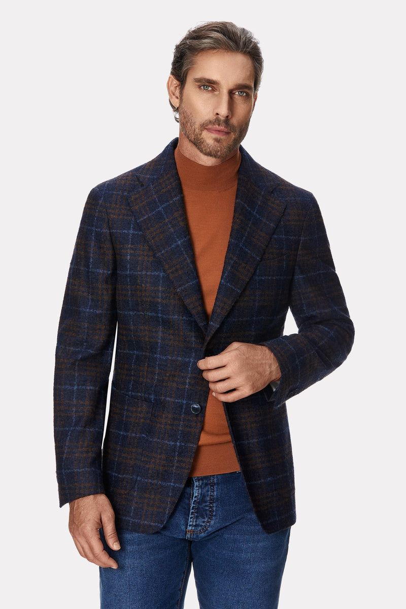 Tailored fit alpaca wool checked jacket