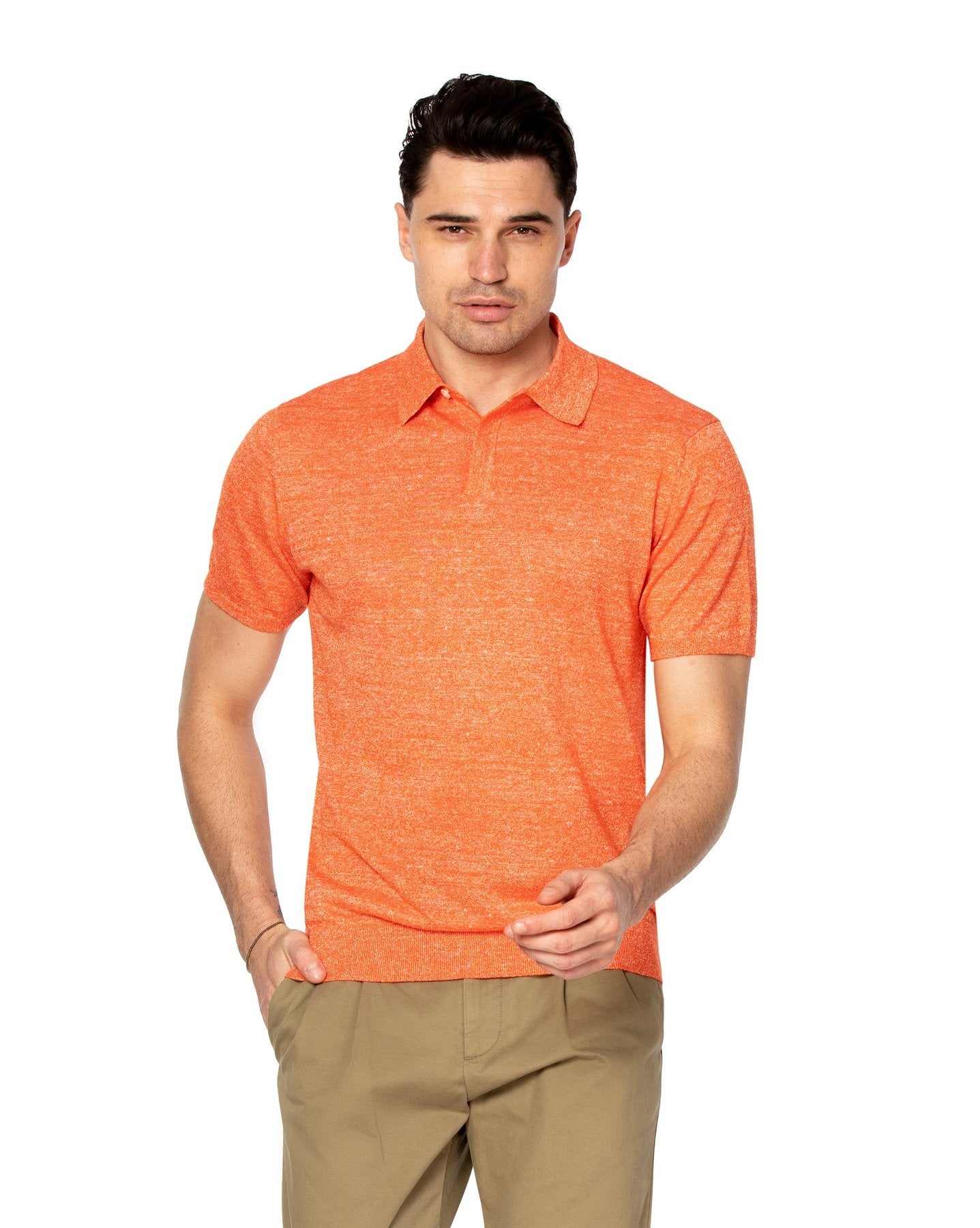 Merino wool and linen orange polo shirt