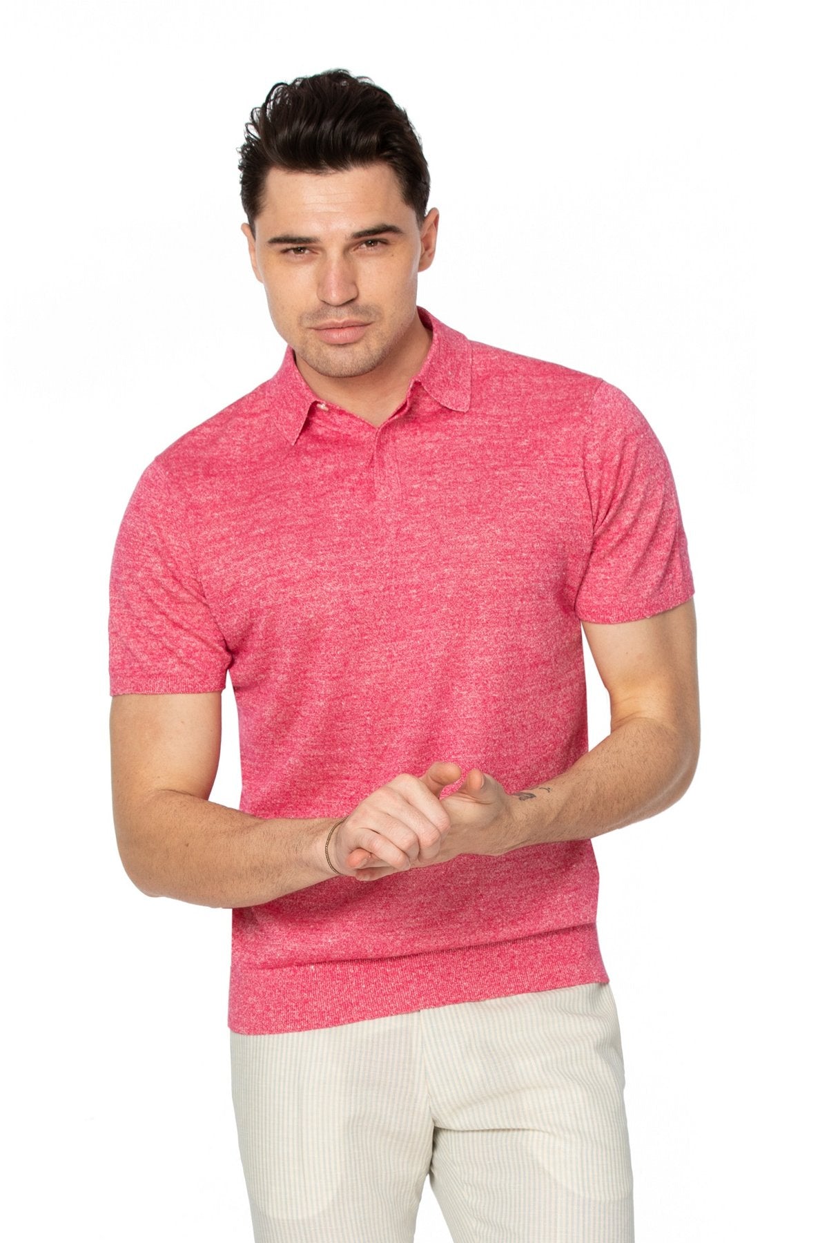 Merino wool and linen fuchsia polo shirt