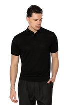 Merino wool and linen black polo shirt