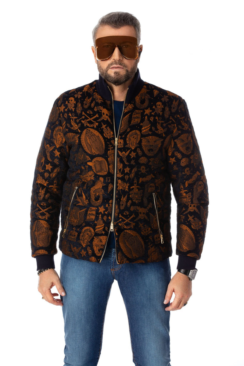 Velvet navy-blue bomber jacket